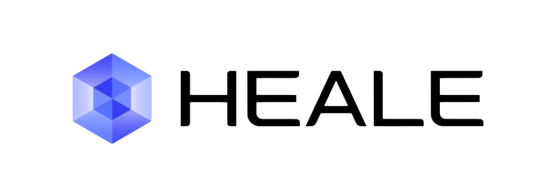 Heale logistics technology logo with glowing geometric blue cube icon