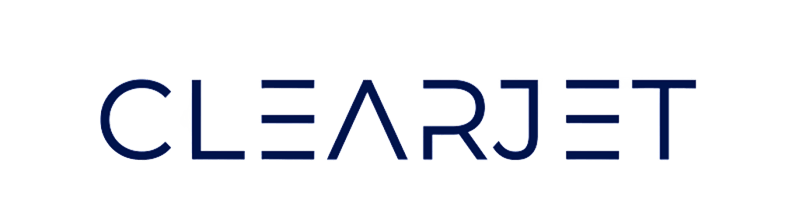 ClearJet company logo in sleek uppercase blue lettering on white