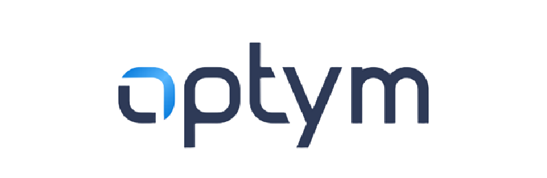 Optym transportation optimization software logo in blue on black background