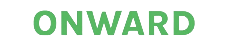 Onward logistics brand name in green on a matching green panel