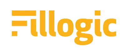 Fillogic logistics technology logo in yellow and white on black background